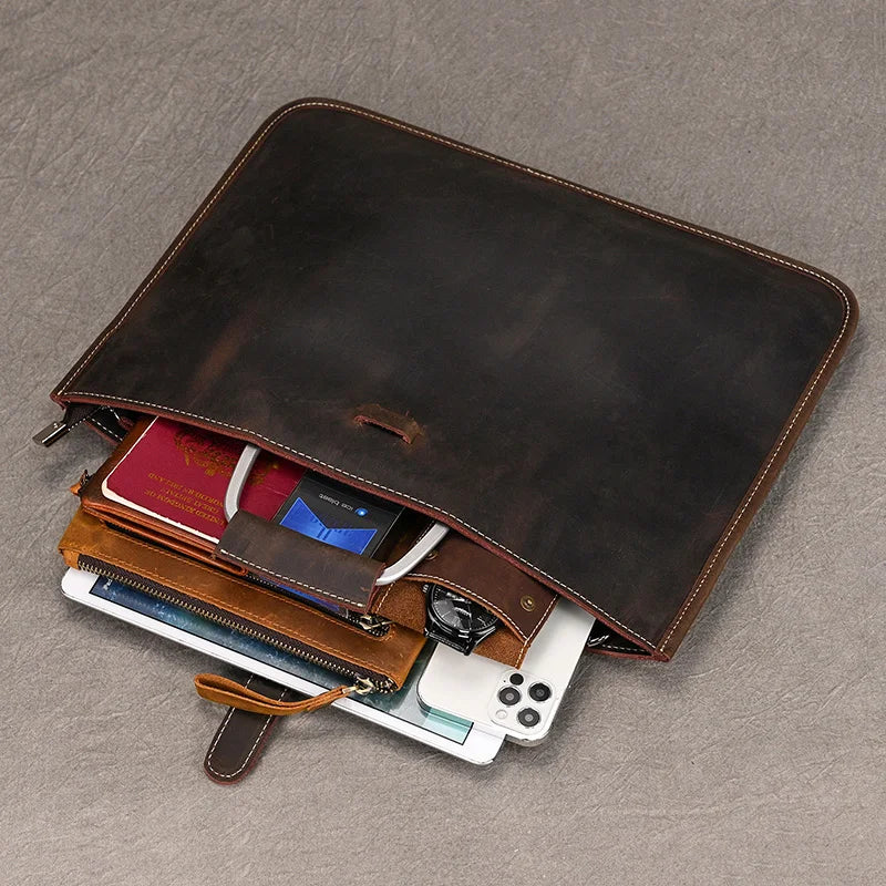 Genuine Leather Zipper Briefcase