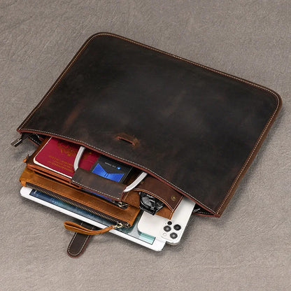 Genuine Leather Zipper Briefcase