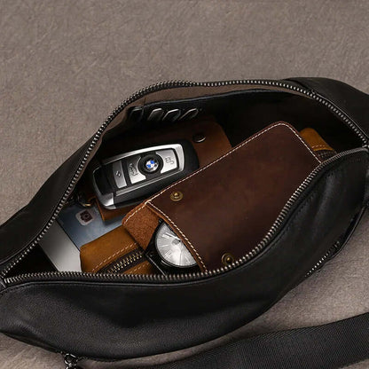 Stijlvolle zwarte leren crossbody-tas heuptas