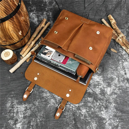 Male Soft Cow Leather Laptop Shoulder Bag