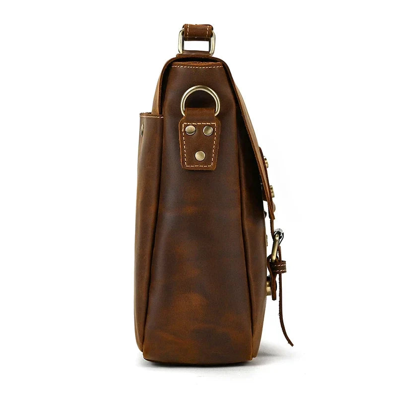 Male Soft Cow Leather Laptop Shoulder Bag
