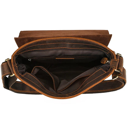 Handmade Mens Brown Leather Messenger Bag