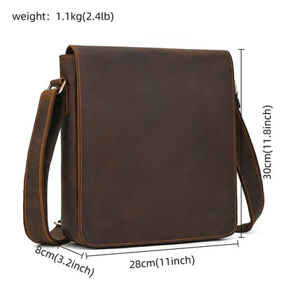 Handmade Mens Brown Leather Messenger Bag