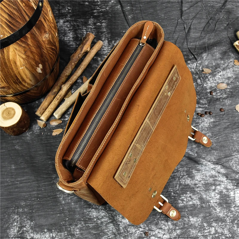 Male Soft Cow Leather Laptop Shoulder Bag