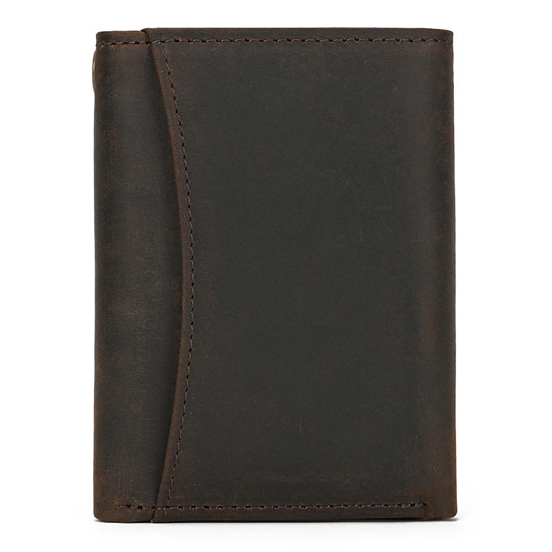 Mens Handmade Leather Trifold Wallet with Chain