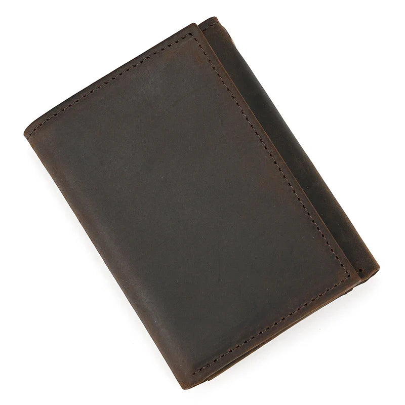 Mens Handmade Leather Trifold Wallet with Chain