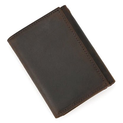 Mens Handmade Leather Trifold Wallet with Chain