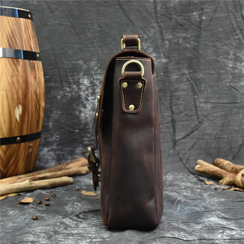 Male Soft Cow Leather Laptop Shoulder Bag