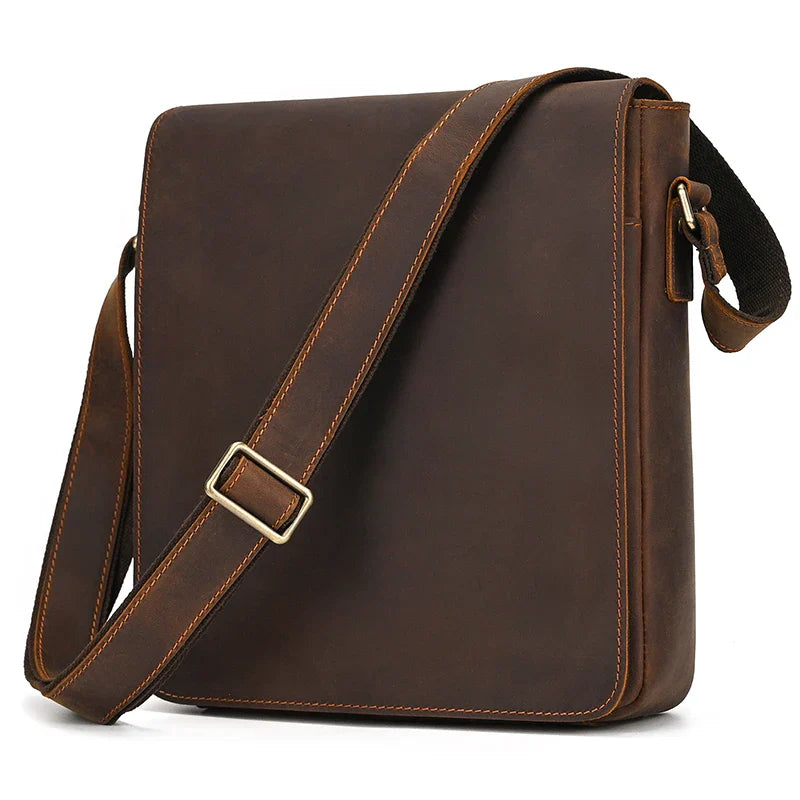 Handmade Mens Brown Leather Messenger Bag