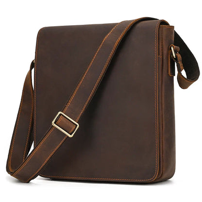 Handmade Mens Brown Leather Messenger Bag
