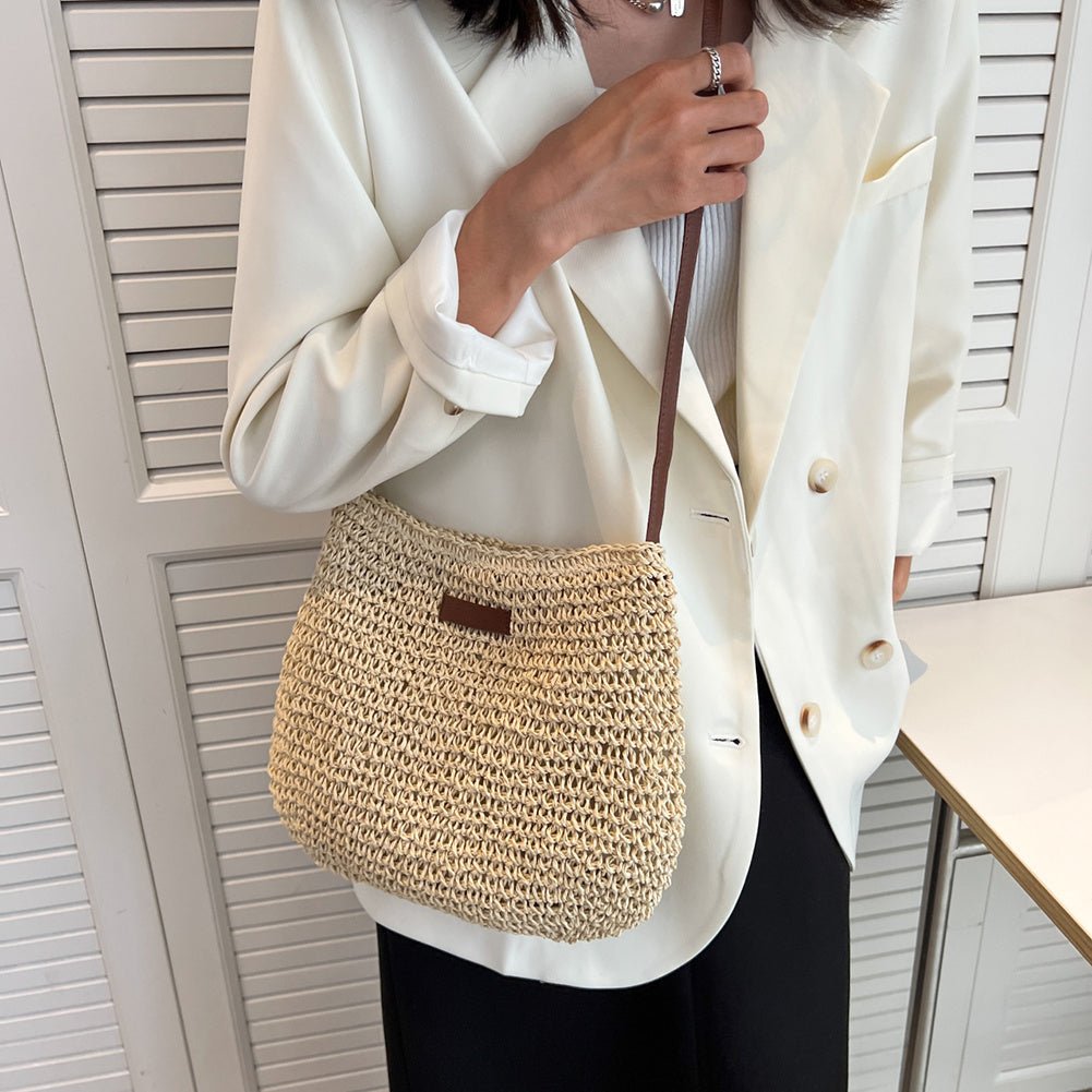 LAYANA™ Vegan Leather & Straw Crossbody Bag