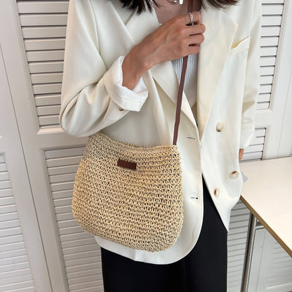 LAYANA™ Vegan Leather & Straw Crossbody Bag