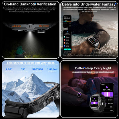 Opulenza Military Smartwatch for Men with LED Flashlight