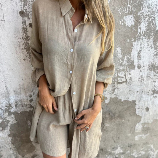 SOLENA Two-Piece Linen Shirt Set