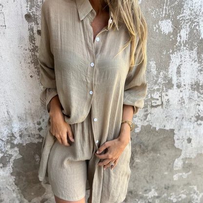 SOLENA Two-Piece Linen Shirt Set