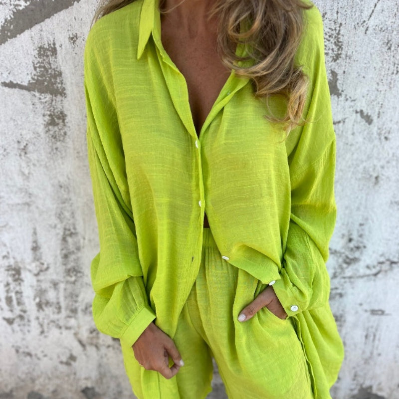 SOLENA Two-Piece Linen Shirt Set