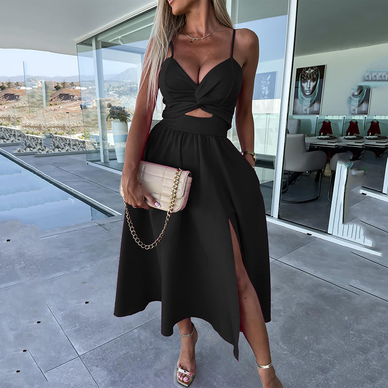 MIRELLA Cutout Slit Midi Dress