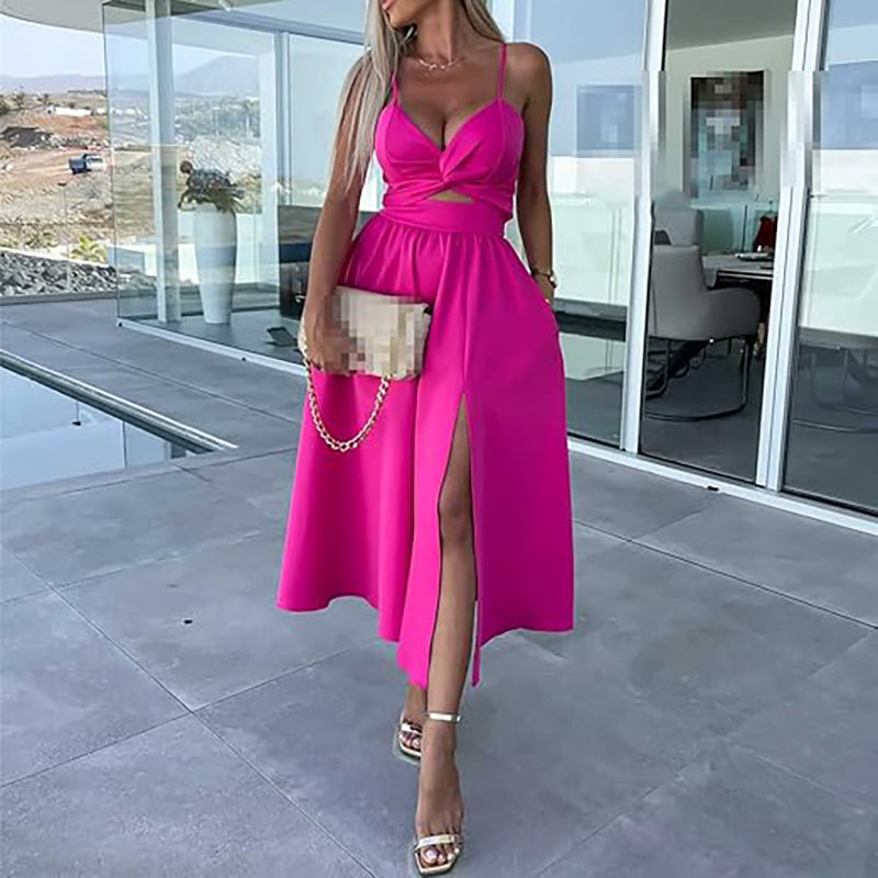MIRELLA Cutout Slit Midi Dress